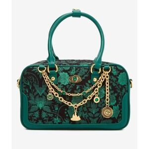 NWT Wicked Oz Green Floral Emerald Crossbody Handbag Purse witt Gold Bag Chain‎